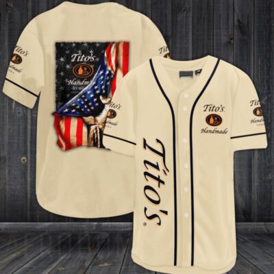 Vintage Beige Tito's Vodka Baseball Jersey