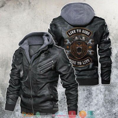 Bear Live To Ride Ride To Live Leather Jacket LJ0498