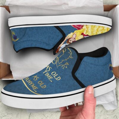 Beauty And The Beast Tale as Old as Time Blue Pattern Disney Graphic Cartoon Unisex Slip On Low Top Canvas Shoes 2 Beauty And The Beast Tale as Old as Time Blue Pattern Disney Graphic Cartoon Unisex Slip On Low Top Canvas Shoes 2