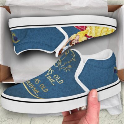 Beauty And The Beast Tale as Old as Time Blue Pattern Disney Graphic Cartoon Unisex Slip On Low Top Canvas Shoes 3 Beauty And The Beast Tale as Old as Time Blue Pattern Disney Graphic Cartoon Unisex Slip On Low Top Canvas Shoes 3