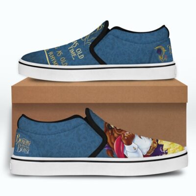 Beauty And The Beast Tale as Old as Time Blue Pattern Disney Graphic Cartoon Unisex Slip On Low Top Canvas Shoes 5 Beauty And The Beast Tale as Old as Time Blue Pattern Disney Graphic Cartoon Unisex Slip On Low Top Canvas Shoes 5