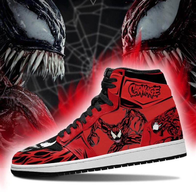 Carnage Symbiote White Face Air Jordan 1 High Top Sneakers Custom Shoes