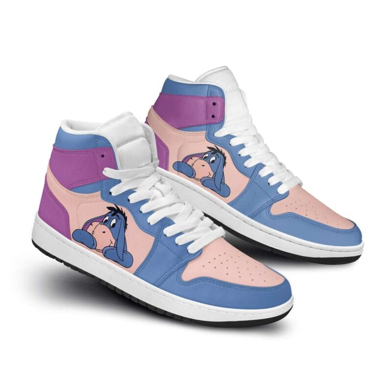 Eeyore Donkey Winnie The Pooh Purple Blue Air Jordan 1 High Top Sneakers Custom Shoes For Fans