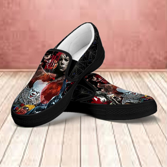 Horror Friend Characters Custom Sip On Shoes, Halloween Canvas Shoes ...