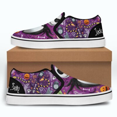 Jack Skellington & Sally Purple Black Bling Patterns Disney Graphic Cartoon Unisex Slip On Low Top Canvas Shoes 2 Jack Skellington Sally Purple Black Bling Patterns Disney Graphic Cartoon Unisex Slip On Low Top Canvas Shoes 2