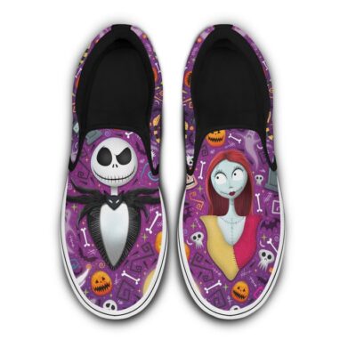 Jack Skellington & Sally Purple Black Bling Patterns Disney Graphic Cartoon Unisex Slip On Low Top Canvas Shoes 3 Jack Skellington Sally Purple Black Bling Patterns Disney Graphic Cartoon Unisex Slip On Low Top Canvas Shoes 3