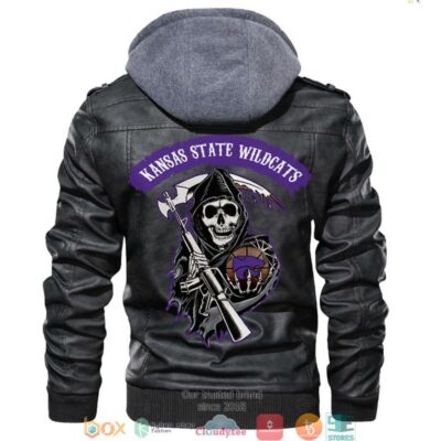 Kansas State Wildcats NCAA Basketball Sons Of Anarchy Black Motorcycle Leather Jacket LJ1559