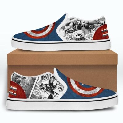 Marvel Captain America Vibranium Blue White Patterns Disney Graphic Cartoon Unisex Slip On Low Top Canvas Shoes 2 Marvel Captain America Vibranium Blue White Patterns Disney Graphic Cartoon Unisex Slip On Low Top Canvas Shoes 2