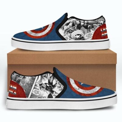 Marvel Captain America Vibranium Blue White Patterns Disney Graphic Cartoon Unisex Slip On Low Top Canvas Shoes 3 Marvel Captain America Vibranium Blue White Patterns Disney Graphic Cartoon Unisex Slip On Low Top Canvas Shoes 3