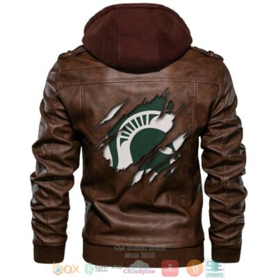 Michigan State Spartans NCAA Brown Motorcycle Men Art Leather Jacket LJ1777