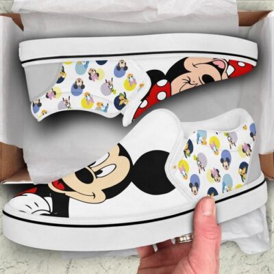 Mickey & Minnie Mouse White Patterns Disney Graphic Cartoon Unisex Slip On Low Top Canvas Shoes 2 Mickey Minnie Mouse White Patterns Disney Graphic Cartoon Unisex Slip On Low Top Canvas Shoes 2