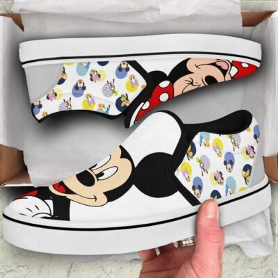 Mickey & Minnie Mouse White Patterns Disney Graphic Cartoon Unisex Slip On Low Top Canvas Shoes 3 Mickey Minnie Mouse White Patterns Disney Graphic Cartoon Unisex Slip On Low Top Canvas Shoes 3