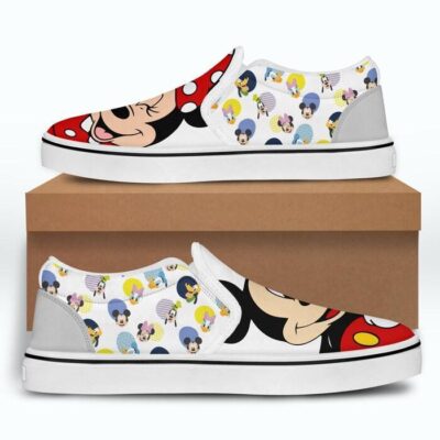 Mickey & Minnie Mouse White Patterns Disney Graphic Cartoon Unisex Slip On Low Top Canvas Shoes 4 Mickey Minnie Mouse White Patterns Disney Graphic Cartoon Unisex Slip On Low Top Canvas Shoes 4