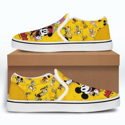 Mickey Mouse & Friends Yellow Patterns Disney Graphic Cartoon Unisex Slip On Low Top Canvas Shoes 2 Mickey Mouse Friends Yellow Patterns Disney Graphic Cartoon Unisex Slip On Low Top Canvas Shoes 2