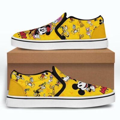Mickey Mouse & Friends Yellow Patterns Disney Graphic Cartoon Unisex Slip On Low Top Canvas Shoes 3 Mickey Mouse Friends Yellow Patterns Disney Graphic Cartoon Unisex Slip On Low Top Canvas Shoes 3