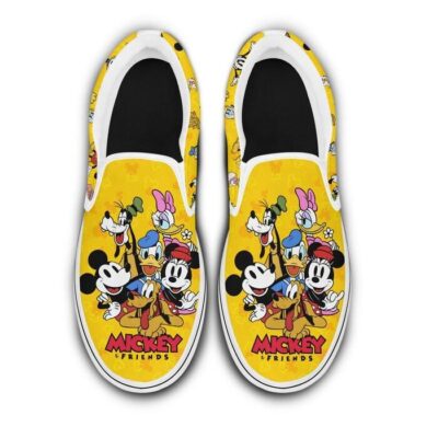 Mickey Mouse & Friends Yellow Patterns Disney Graphic Cartoon Unisex Slip On Low Top Canvas Shoes 4 Mickey Mouse Friends Yellow Patterns Disney Graphic Cartoon Unisex Slip On Low Top Canvas Shoes 4