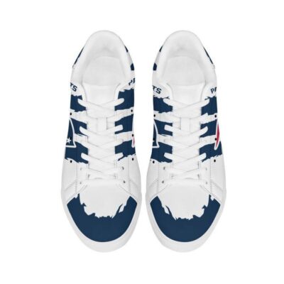 New England Patriots Low Top Leather Skate Shoes Tennis Shoes Sneaker For Fans White Sole 3