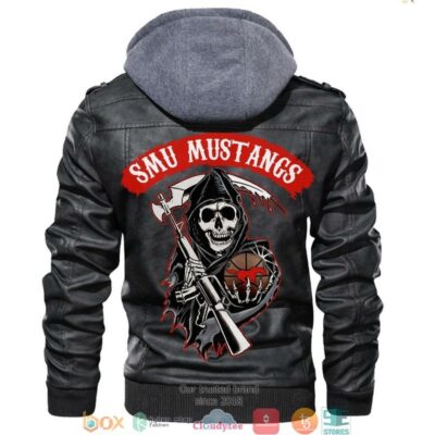 Smu Mustangs NCAA Basketball Sons Of Anarchy Black Motorcycle Leather Jacket LJ2411