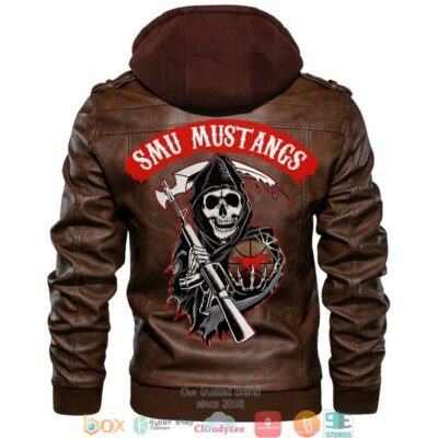 Smu Mustangs NCAA Basketball Sons Of Anarchy Brown Motorcycle Leather Jacket LJ2412