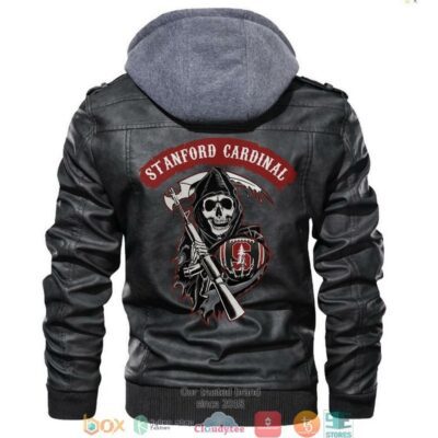 Stanford Cardinal NCAA Football Sons Of Anarchy Black Motorcycle Leather Jacket LJ2502