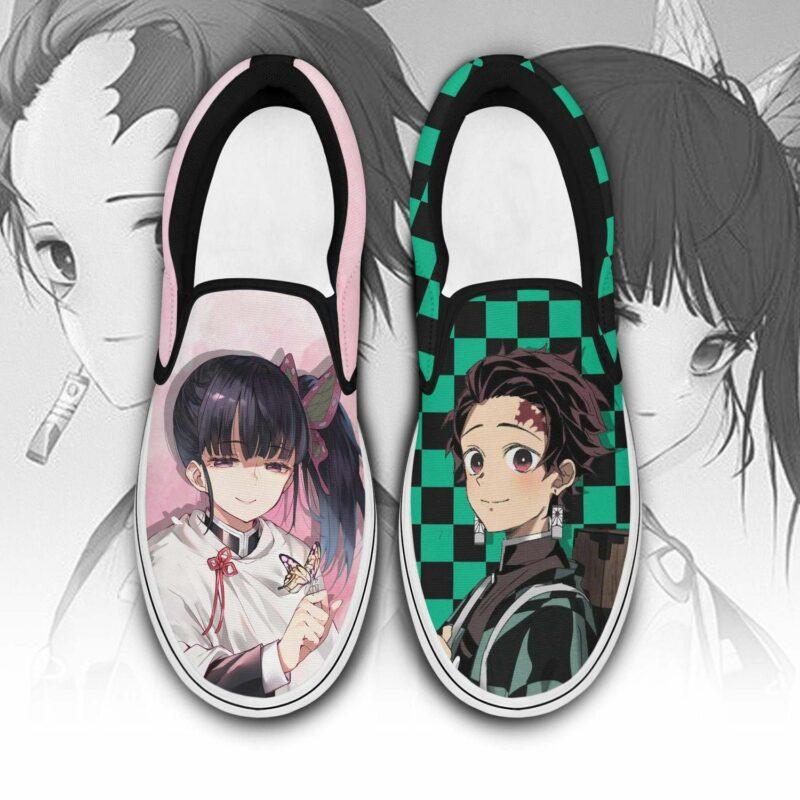 Tanjiro And Kanao Slip On Shoes Demon Slayer Custom Anime Shoes Slip On ...