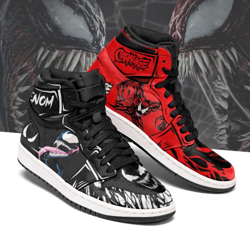 Venom vs Carnage Red And Black Air Jordan 1 High Top Sneakers Custom Shoes