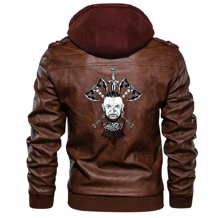 Viking A Head Two Battle Axes And A Sword Zipper Leather Jacket LJ3019 ...