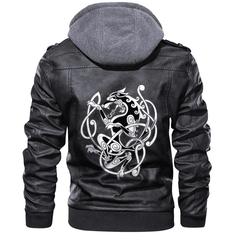 Viking Celtic Wolf Zip Leather Jacket A31 LJ3964