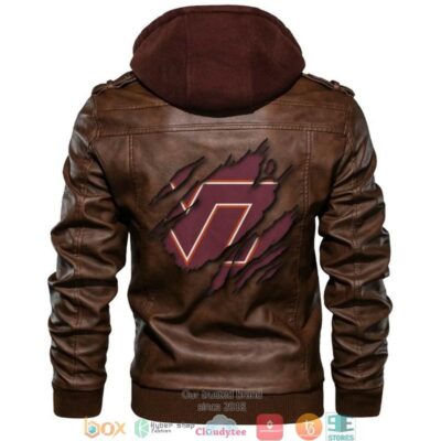 Virginia Tech Hokies NCAA Brown Motorcycle Leather Jacket LJ2835