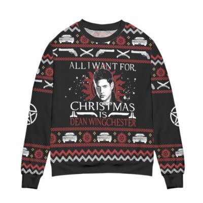 All I Want For Christmas Is Dean Winchester Supernatural Ugly Christmas Sweater Black 1