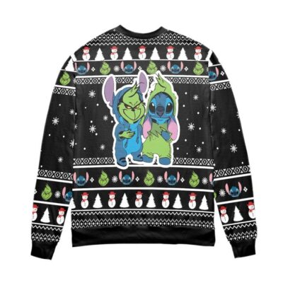 Baby Grinch And Stitch Snowman Pattern Claus Ugly Christmas Sweater - Black 2 Baby Grinch And Stitch Snowman Pattern Claus Ugly Christmas Sweater Black 2