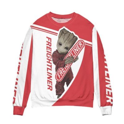 Baby Groot & Freightliner Ugly Christmas Sweater - Red White 1 Baby Groot Freightliner Ugly Christmas Sweater Red White 1