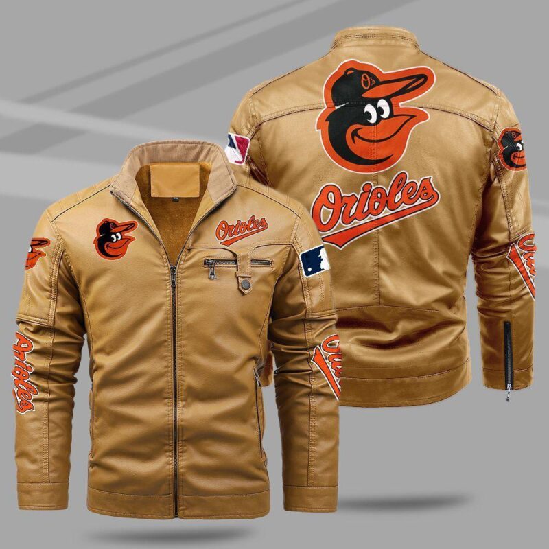 Baltimore Orioles Fleece Leather Jacket CFLJ042