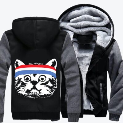 Cat Wearing Hijab With American Flag Independence Day Fleece Zip Hoodie Jacket 2