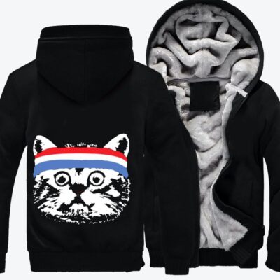Cat Wearing Hijab With American Flag Independence Day Fleece Zip Hoodie Jacket 3