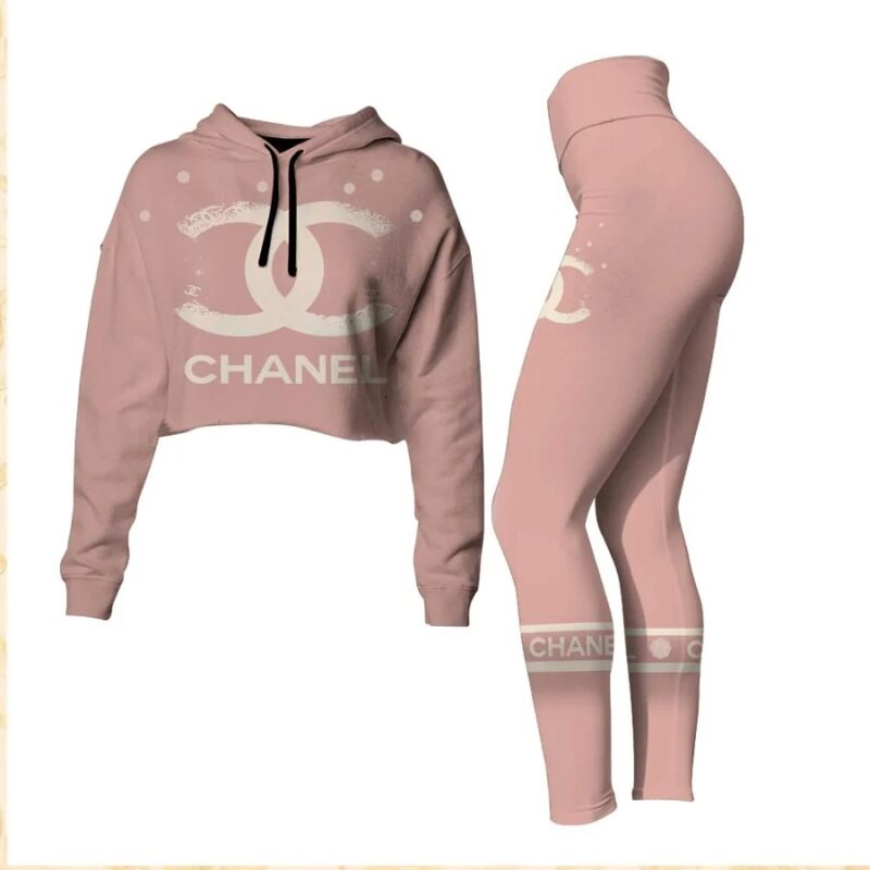 Chanel Pink Croptop Hoodie Legging Set For Women Luxury