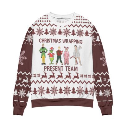 Christmas Wrapping Presents Team Grinch Friends Reindeer Snowflake Ugly Christmas Sweater 2