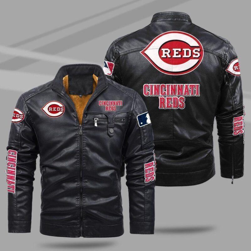 Cincinnati Reds Fleece Leather Jacket CFLJ038