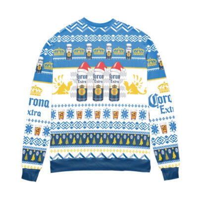 Corona Extra Beer Logo Christmas Pattern Ugly Christmas Sweater White Blue 2