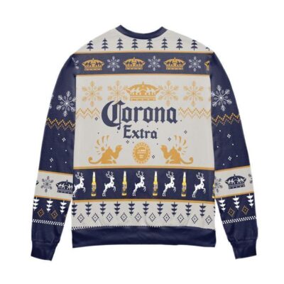 Corona Extra Snowflake & Reindeer Pattern Ugly Christmas Sweater 2 Corona Extra Snowflake Reindeer Pattern Ugly Christmas Sweater 2