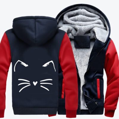Cute Heart Shaped Nose Cat Cat Fleece Zip Hoodie Jacket 1