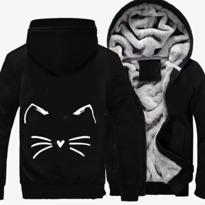 Cute Heart Shaped Nose Cat Cat Fleece Zip Hoodie Jacket 3