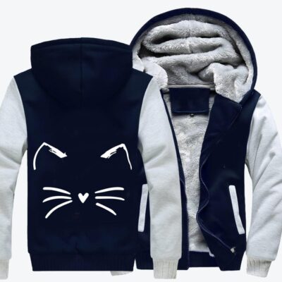 Cute Heart Shaped Nose Cat Cat Fleece Zip Hoodie Jacket