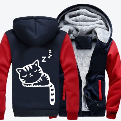 Cute Sleeping Cat Hangs Its Tail Cat Fleece Zip Hoodie Jacket 1