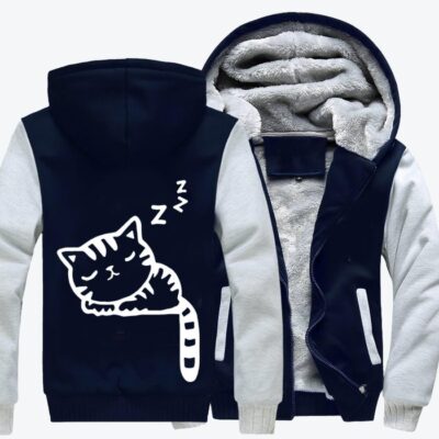 Cute Sleeping Cat Hangs Its Tail Cat Fleece Zip Hoodie Jacket