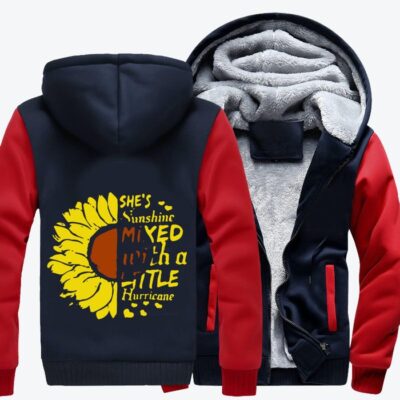 Cute Sunflower Letter Flower Fleece Zip Hoodie Jacket 1