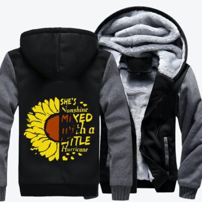 Cute Sunflower Letter Flower Fleece Zip Hoodie Jacket 2
