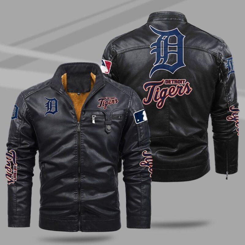 Detroit Tigers Fleece Leather Jacket CFLJ035