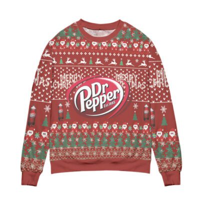 Dr. Pepper Reindeer Pine Tree Pattern Ugly Christmas Sweater Red 1