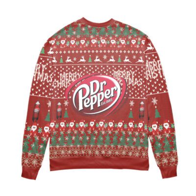 Dr. Pepper Reindeer Pine Tree Pattern Ugly Christmas Sweater Red 2